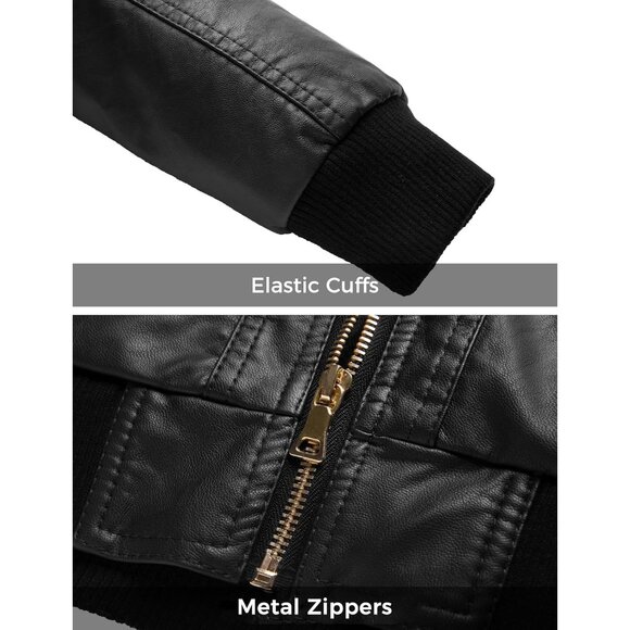 Wantdo Women's Black Motorcycle Short PU Faux Leather Jacket with Removable Hood - Picture 7 of 7